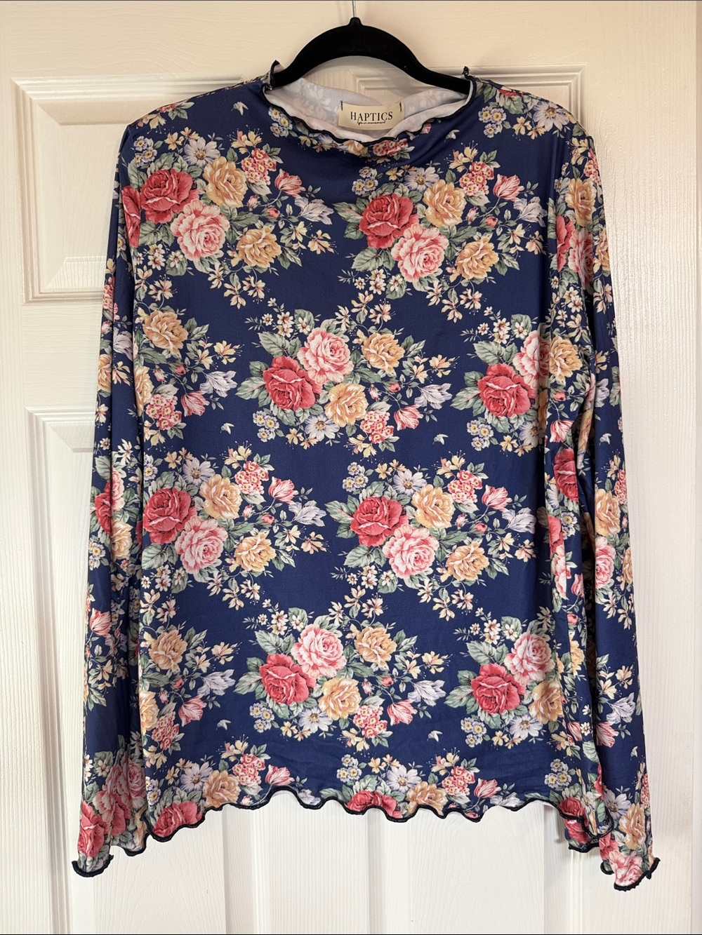 HAPTICS Navy Floral Long-Sleeve Tee with Pink & Cream Roses